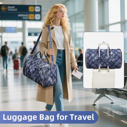 Garment Bags for Travel, Convertible Suit Travel Bag for Women, Stylish Carry On Garment Bag with Toiletry Pocket, Shoulder Strap and Shoes Compartment, 2 in 1 Foldable PU Leather Duffle Bag, Blue
