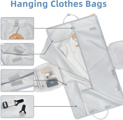 Garment Bags for Travel, Convertible Suit Travel Bag for Women, Stylish Carry On Garment Bag with Toiletry Pocket, Shoulder Strap and Shoes Compartment, 2 in 1 Foldable PU Leather Duffle Bag, Blue