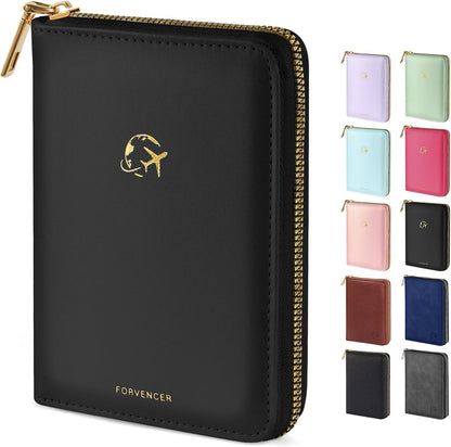 Passport Holder Cover with Safe Zipper Closure, Premium Passport Wallet for Travel, Cute RFID Blocking Card Case, Waterproof Travel Accessories for Women, Black