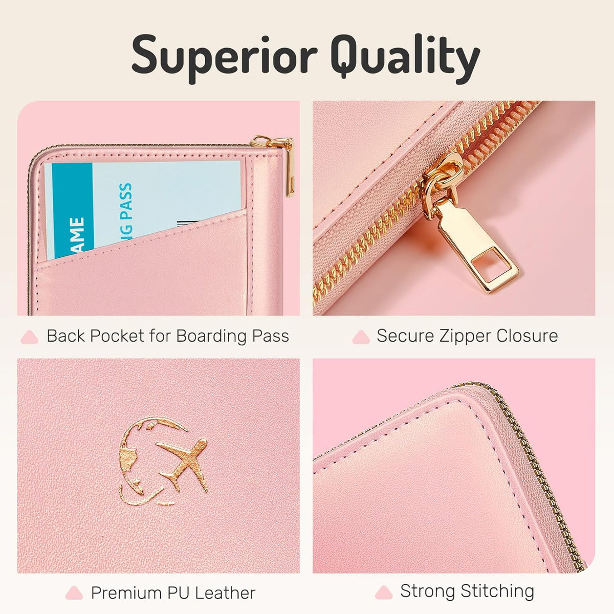Passport Holder Cover with Safe Zipper Closure, Premium Passport Wallet for Travel, Cute RFID Blocking Card Case, Waterproof Travel Accessories for Women, Black