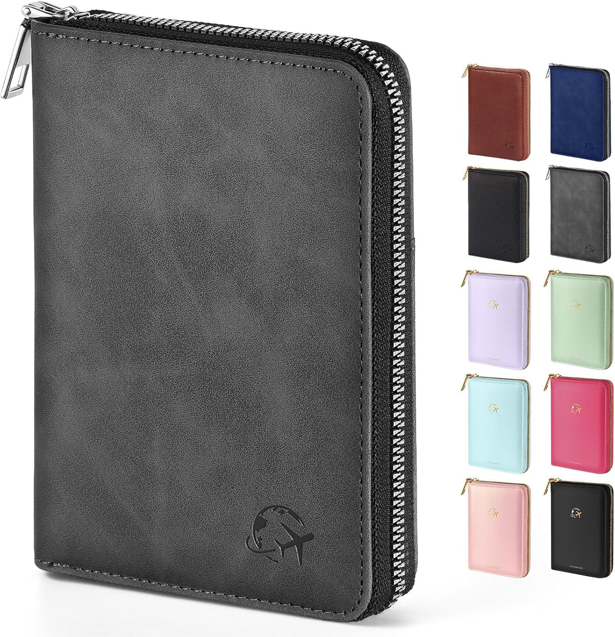 Passport Holder Cover with Safe Zipper Closure, Premium Passport Wallet for Travel, Cute RFID Blocking Card Case, Waterproof Travel Accessories for Women, Black