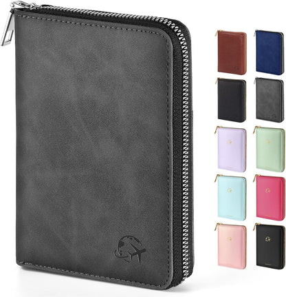 Passport Holder Cover with Safe Zipper Closure, Premium Passport Wallet for Travel, Cute RFID Blocking Card Case, Waterproof Travel Accessories for Women, Black