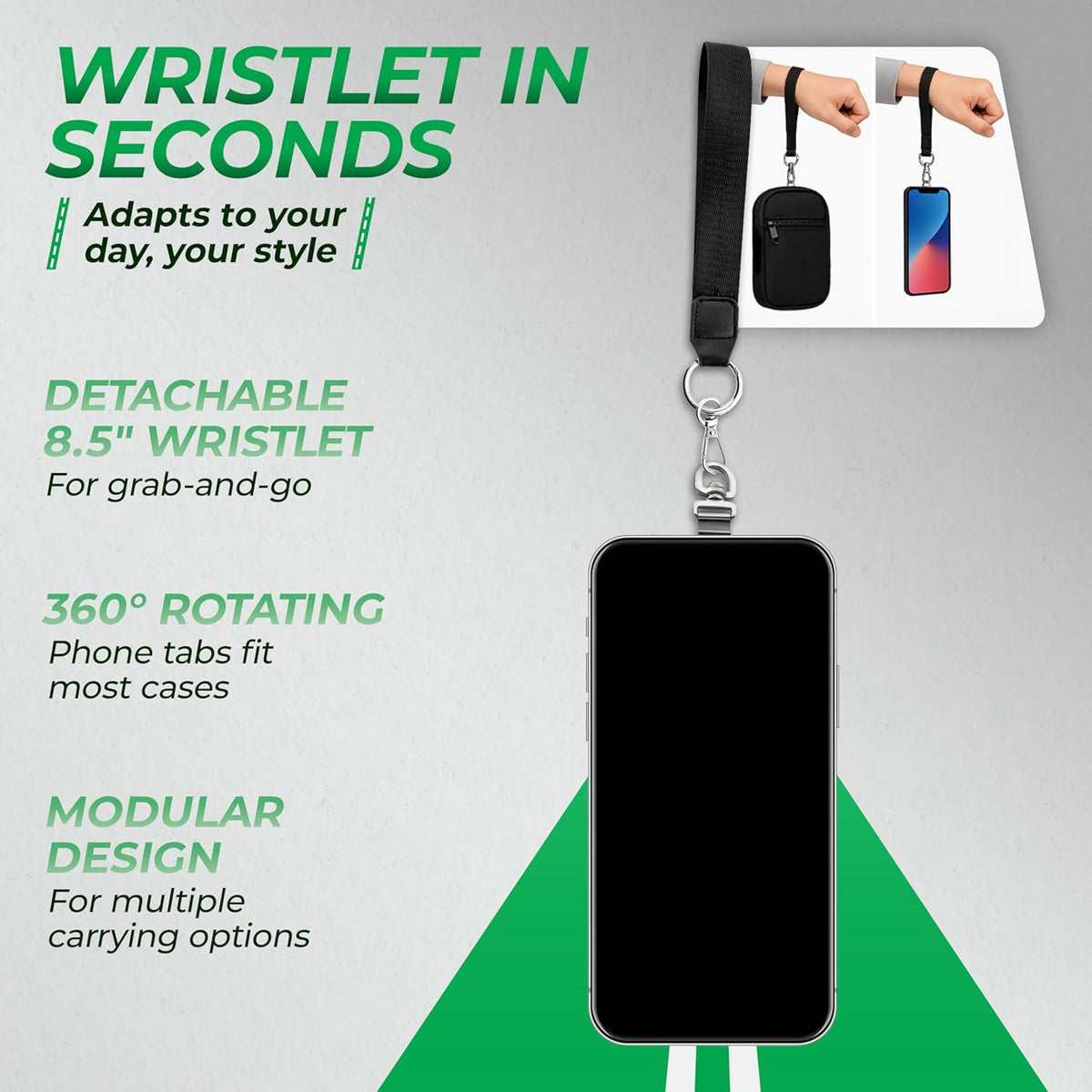 Crossbody Phone Strap with Wallet – Adjustable Nylon Strap with Metal Hardware, RFID Wallet & Detachable Wristlet – Hands-Free Travel Purse for Women & Men