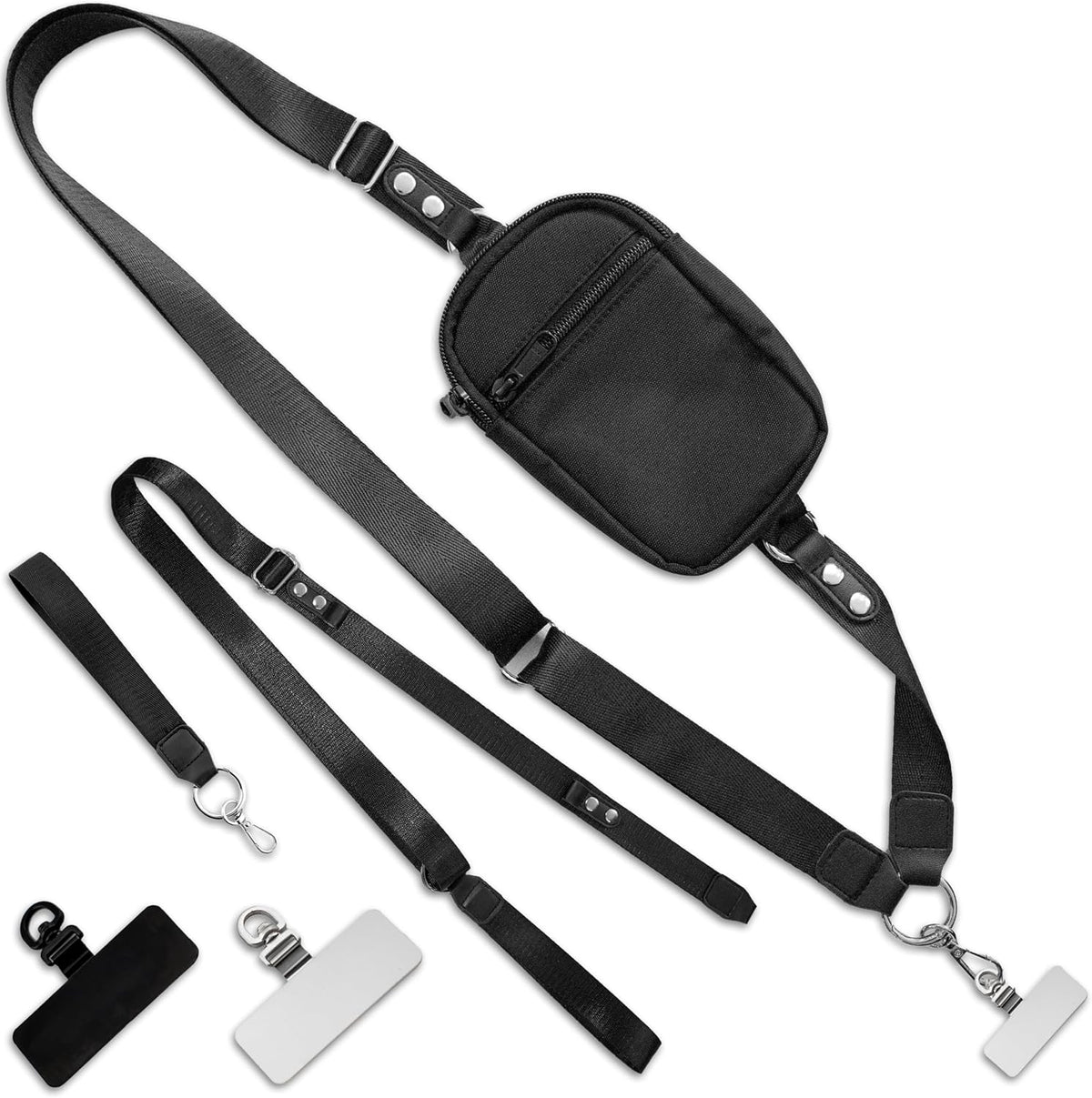 Crossbody Phone Strap with Wallet – Adjustable Nylon Strap with Metal Hardware, RFID Wallet & Detachable Wristlet – Hands-Free Travel Purse for Women & Men