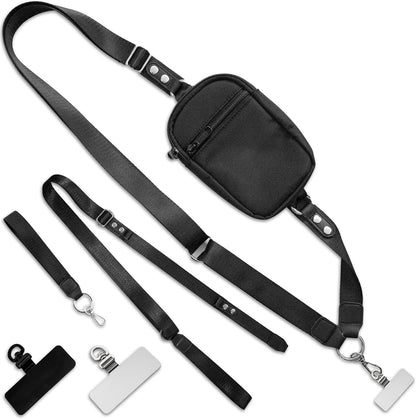 Crossbody Phone Strap with Wallet – Adjustable Nylon Strap with Metal Hardware, RFID Wallet & Detachable Wristlet – Hands-Free Travel Purse for Women & Men