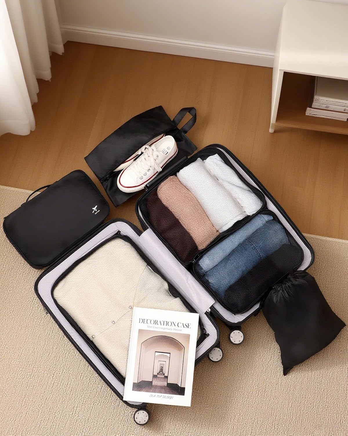 Packing Cubes for Suitcases - 6 Pieces, Light Packing Cubes for Travel, Premium Suitcase Organizer Bags Set, Space-Saving Luggage Organizers, Travel Accessories and Essentials, Black