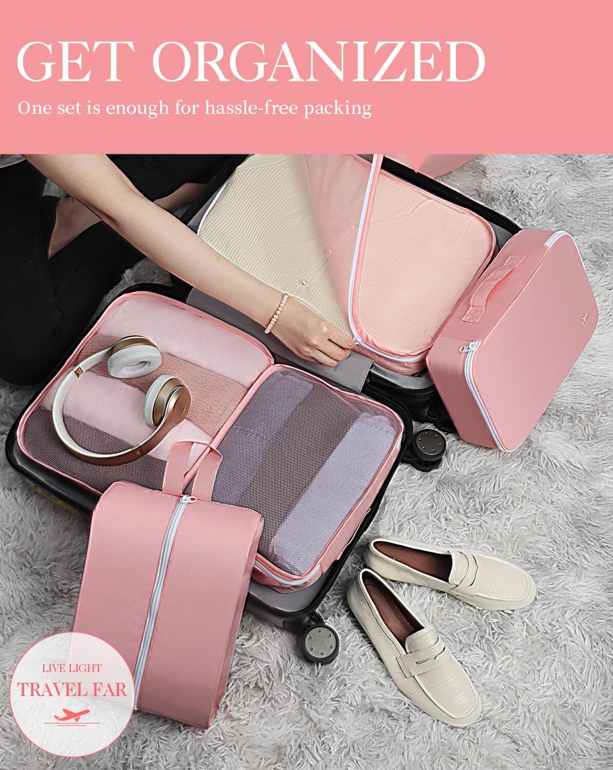Packing Cubes for Suitcases - 6 Pieces, Light Packing Cubes for Travel, Premium Suitcase Organizer Bags Set, Space-Saving Luggage Organizers, Travel Accessories and Essentials, Black