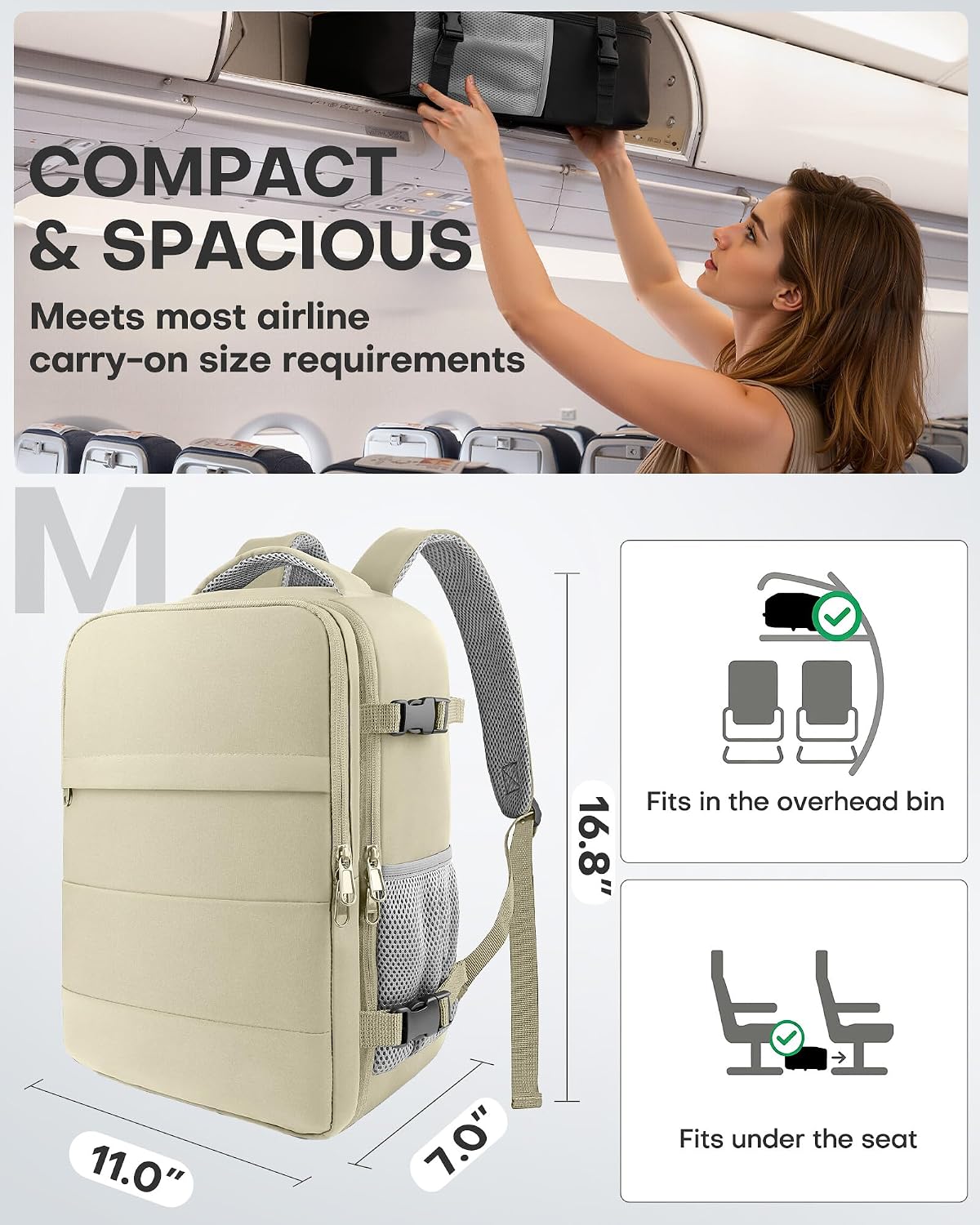 Travel Backpack - Flight Approved Travel Bag for Men and Women, Carry on Luggage for 15.6" Laptop and Travel Essentials for Work, Business, Weekender, College 14.6"x9.1"x20.9" (Black)