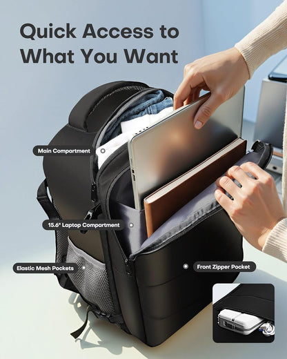 Travel Backpack - Flight Approved Travel Bag for Men and Women, Carry on Luggage for 15.6" Laptop and Travel Essentials for Work, Business, Weekender, College 14.6"x9.1"x20.9" (Black)