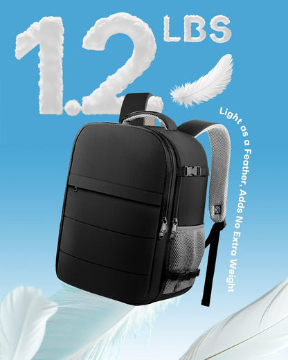 Travel Backpack - Flight Approved Travel Bag for Men and Women, Carry on Luggage for 15.6" Laptop and Travel Essentials for Work, Business, Weekender, College 14.6"x9.1"x20.9" (Black)