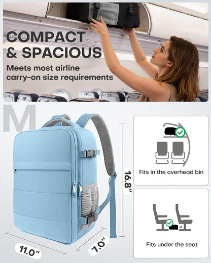 Travel Backpack - Flight Approved Travel Bag for Men and Women, Carry on Luggage for 15.6" Laptop and Travel Essentials for Work, Business, Weekender, College 14.6"x9.1"x20.9" (Black)