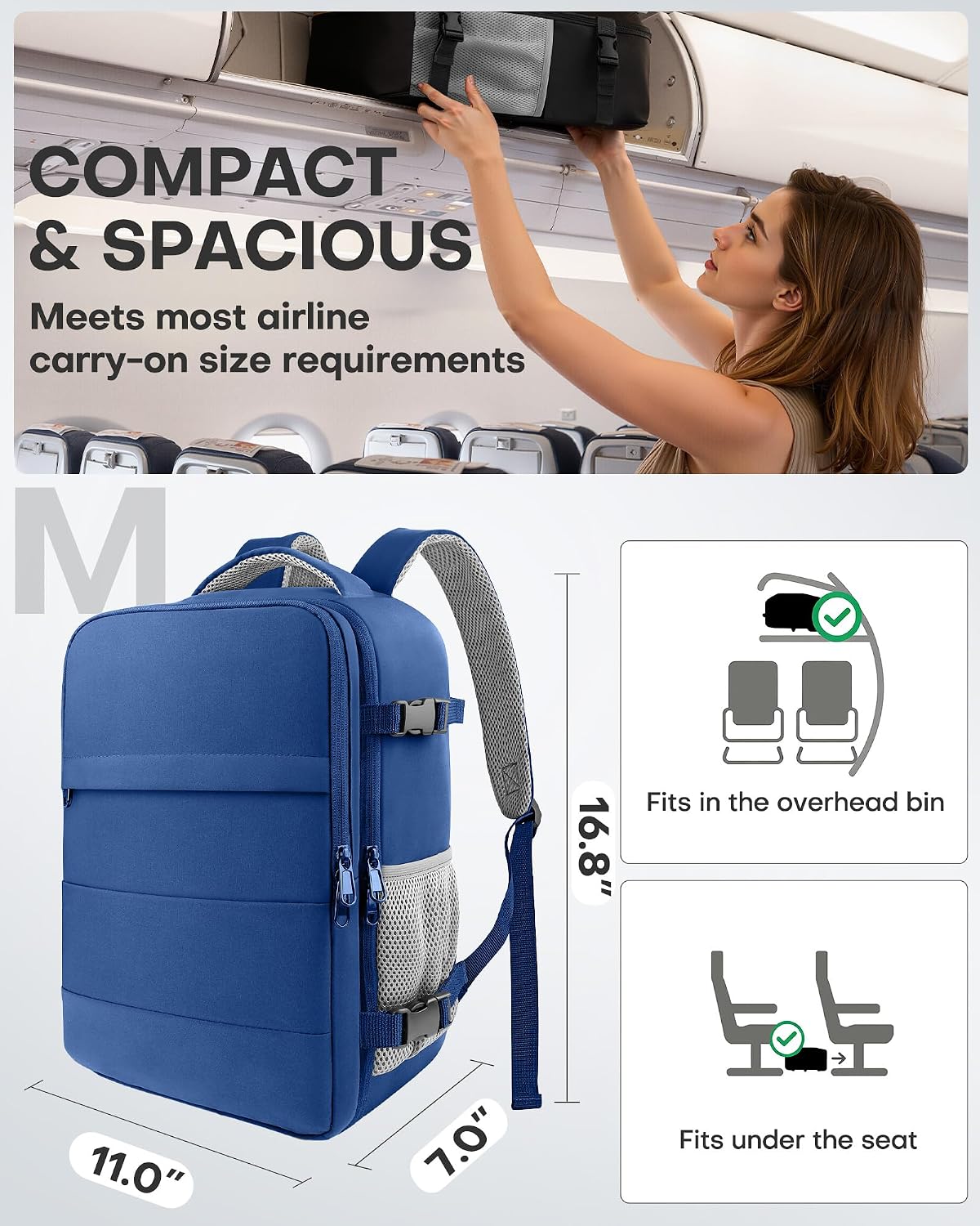 Travel Backpack - Flight Approved Travel Bag for Men and Women, Carry on Luggage for 15.6" Laptop and Travel Essentials for Work, Business, Weekender, College 14.6"x9.1"x20.9" (Black)