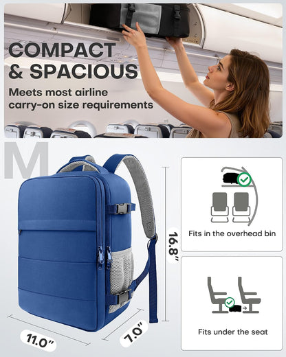 Travel Backpack - Flight Approved Travel Bag for Men and Women, Carry on Luggage for 15.6" Laptop and Travel Essentials for Work, Business, Weekender, College 14.6"x9.1"x20.9" (Black)