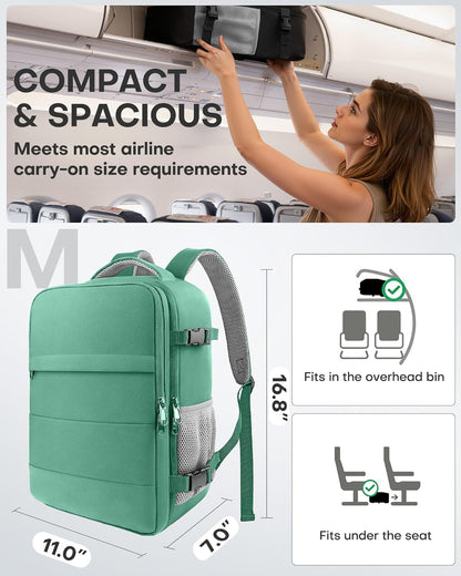 Travel Backpack - Flight Approved Travel Bag for Men and Women, Carry on Luggage for 15.6" Laptop and Travel Essentials for Work, Business, Weekender, College 14.6"x9.1"x20.9" (Black)