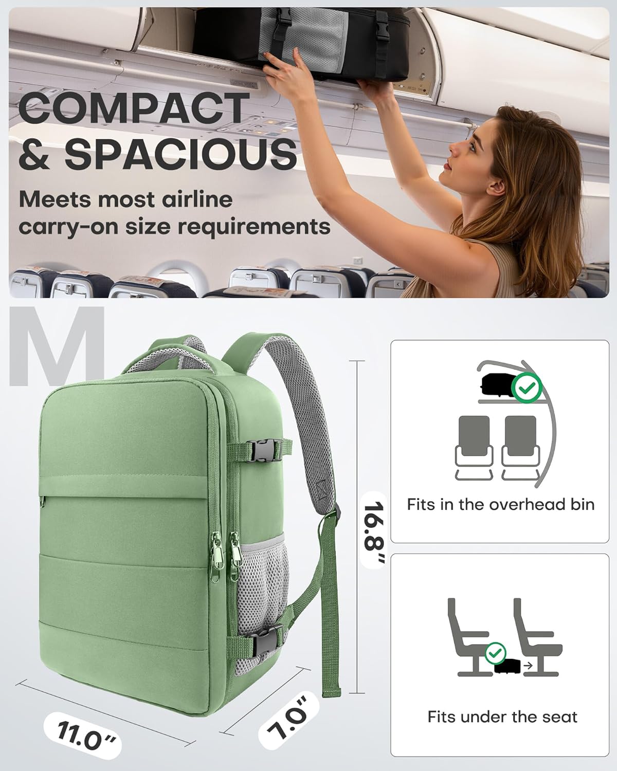 Travel Backpack - Flight Approved Travel Bag for Men and Women, Carry on Luggage for 15.6" Laptop and Travel Essentials for Work, Business, Weekender, College 14.6"x9.1"x20.9" (Black)