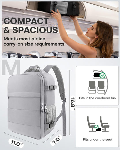 Travel Backpack - Flight Approved Travel Bag for Men and Women, Carry on Luggage for 15.6" Laptop and Travel Essentials for Work, Business, Weekender, College 14.6"x9.1"x20.9" (Black)