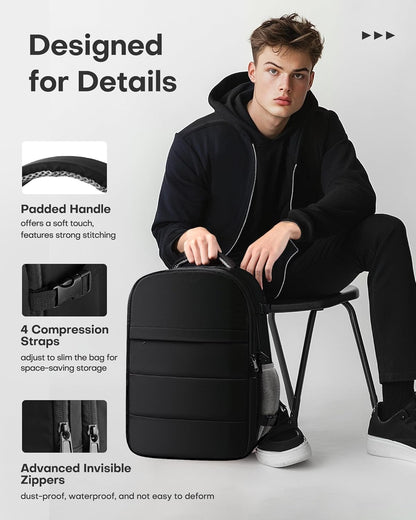 Travel Backpack - Flight Approved Travel Bag for Men and Women, Carry on Luggage for 15.6" Laptop and Travel Essentials for Work, Business, Weekender, College 14.6"x9.1"x20.9" (Black)