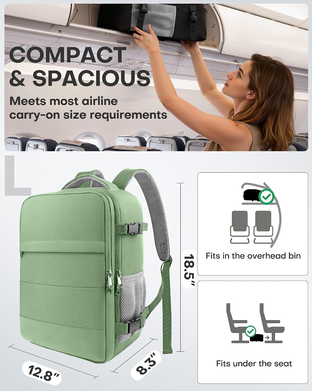 Travel Backpack - Flight Approved Travel Bag for Men and Women, Carry on Luggage for 15.6" Laptop and Travel Essentials for Work, Business, Weekender, College 14.6"x9.1"x20.9" (Black)
