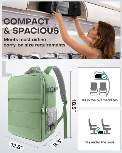Travel Backpack - Flight Approved Travel Bag for Men and Women, Carry on Luggage for 15.6" Laptop and Travel Essentials for Work, Business, Weekender, College 14.6"x9.1"x20.9" (Black)