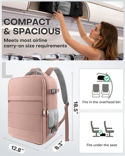 Travel Backpack - Flight Approved Travel Bag for Men and Women, Carry on Luggage for 15.6" Laptop and Travel Essentials for Work, Business, Weekender, College 14.6"x9.1"x20.9" (Black)