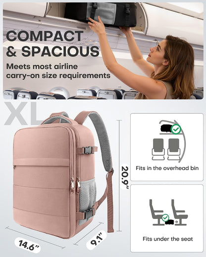Travel Backpack - Flight Approved Travel Bag for Men and Women, Carry on Luggage for 15.6" Laptop and Travel Essentials for Work, Business, Weekender, College 14.6"x9.1"x20.9" (Black)