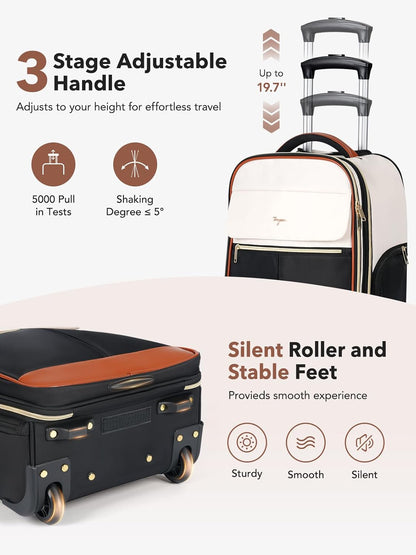 Rolling Backpack for Women, Large Travel Backpack with Wheels Carry on Flight Approved, 15.6 Inch Laptop Wheeled Roller Bag Suitcase for Work Bussiness Weekender (Pink,M Underseat Size)