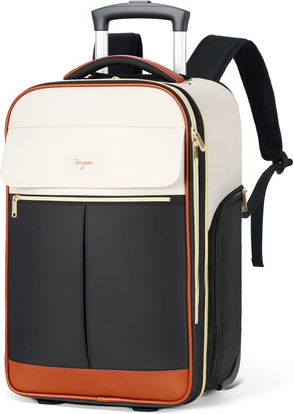 Rolling Backpack for Women, Large Travel Backpack with Wheels Carry on Flight Approved, 15.6 Inch Laptop Wheeled Roller Bag Suitcase for Work Bussiness Weekender (Pink,M Underseat Size)