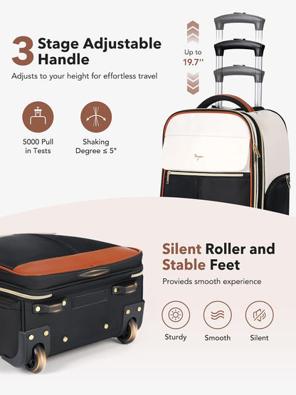 Rolling Backpack for Women, Large Travel Backpack with Wheels Carry on Flight Approved, 15.6 Inch Laptop Wheeled Roller Bag Suitcase for Work Bussiness Weekender (Pink,M Underseat Size)
