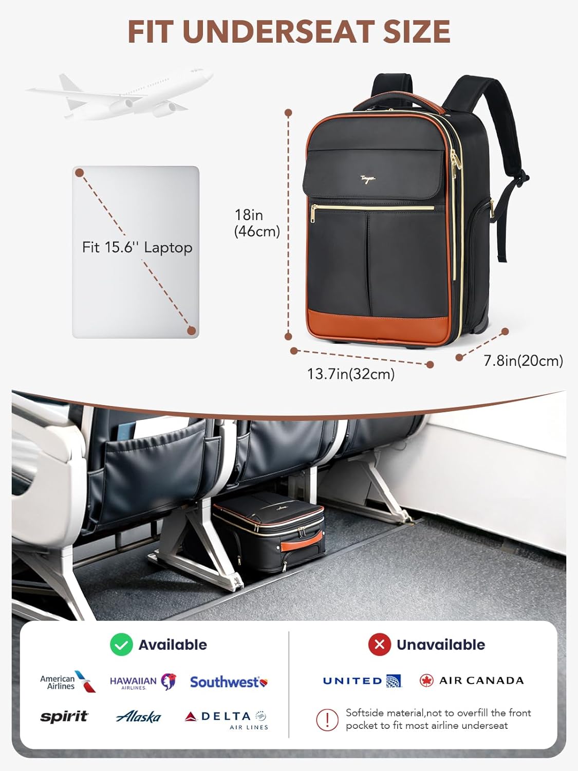 Rolling Backpack for Women, Large Travel Backpack with Wheels Carry on Flight Approved, 15.6 Inch Laptop Wheeled Roller Bag Suitcase for Work Bussiness Weekender (Pink,M Underseat Size)