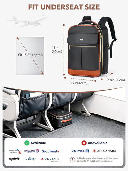 Rolling Backpack for Women, Large Travel Backpack with Wheels Carry on Flight Approved, 15.6 Inch Laptop Wheeled Roller Bag Suitcase for Work Bussiness Weekender (Pink,M Underseat Size)