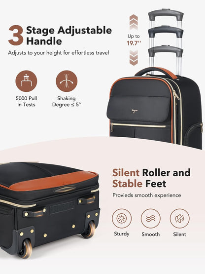 Rolling Backpack for Women, Large Travel Backpack with Wheels Carry on Flight Approved, 15.6 Inch Laptop Wheeled Roller Bag Suitcase for Work Bussiness Weekender (Pink,M Underseat Size)