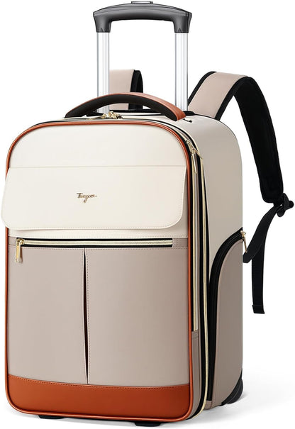 Rolling Backpack for Women, Large Travel Backpack with Wheels Carry on Flight Approved, 15.6 Inch Laptop Wheeled Roller Bag Suitcase for Work Bussiness Weekender (Pink,M Underseat Size)