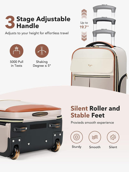 Rolling Backpack for Women, Large Travel Backpack with Wheels Carry on Flight Approved, 15.6 Inch Laptop Wheeled Roller Bag Suitcase for Work Bussiness Weekender (Pink,M Underseat Size)