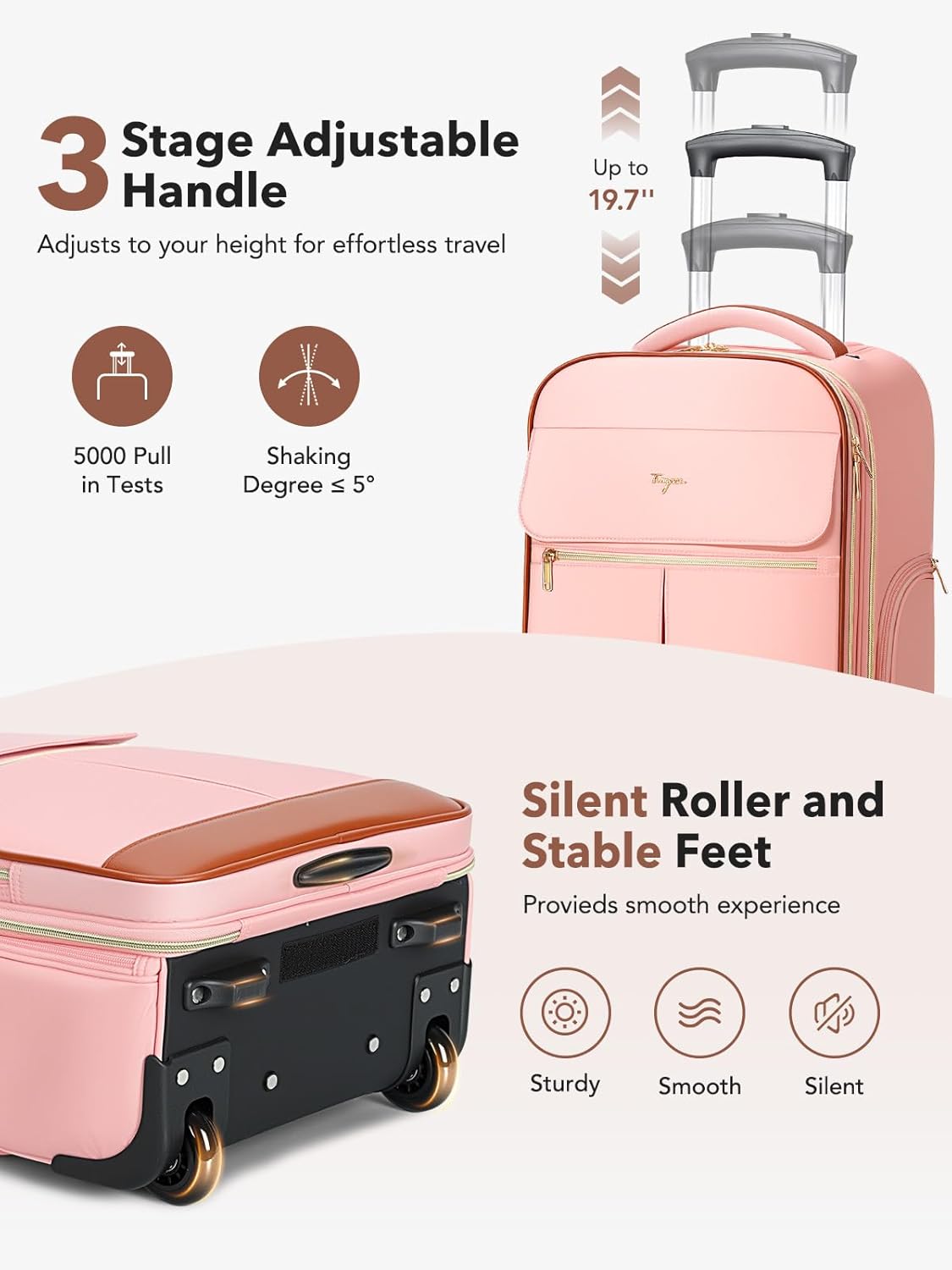 Rolling Backpack for Women, Large Travel Backpack with Wheels Carry on Flight Approved, 15.6 Inch Laptop Wheeled Roller Bag Suitcase for Work Bussiness Weekender (Pink,M Underseat Size)