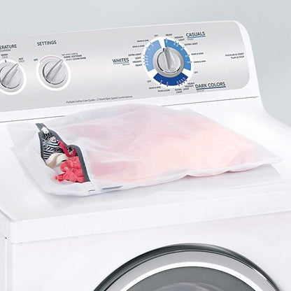 Mesh Laundry Bags with Built in Zipper for Cleaning Delicates– Set of 2, 1 Medium and 1 Large Bag, White