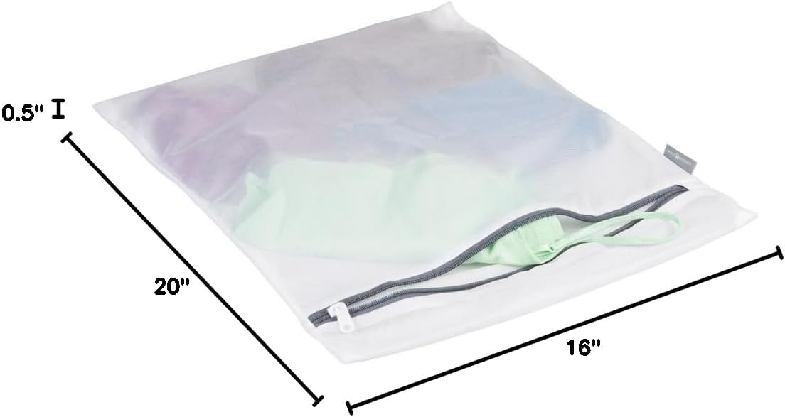 Mesh Laundry Bags with Built in Zipper for Cleaning Delicates– Set of 2, 1 Medium and 1 Large Bag, White