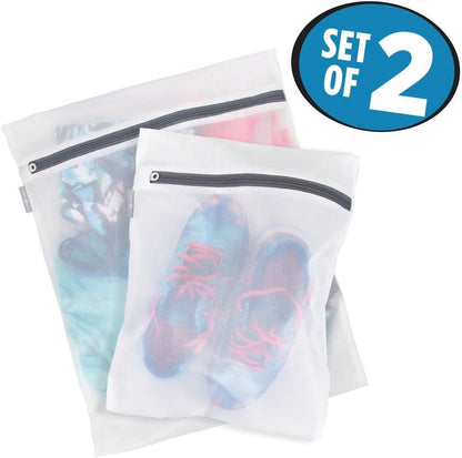 Mesh Laundry Bags with Built in Zipper for Cleaning Delicates– Set of 2, 1 Medium and 1 Large Bag, White