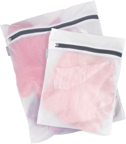 Mesh Laundry Bags with Built in Zipper for Cleaning Delicates– Set of 2, 1 Medium and 1 Large Bag, White