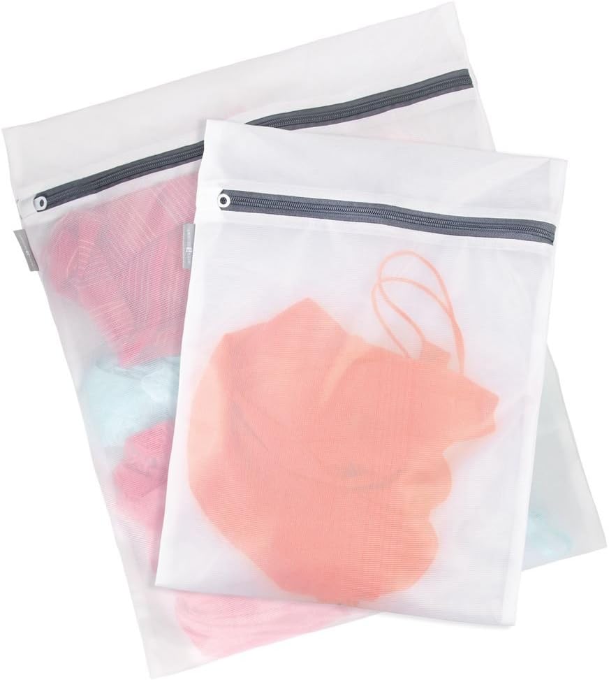 Mesh Laundry Bags with Built in Zipper for Cleaning Delicates– Set of 2, 1 Medium and 1 Large Bag, White