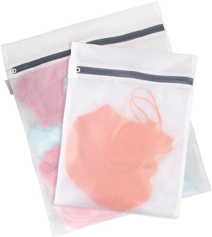 Mesh Laundry Bags with Built in Zipper for Cleaning Delicates– Set of 2, 1 Medium and 1 Large Bag, White
