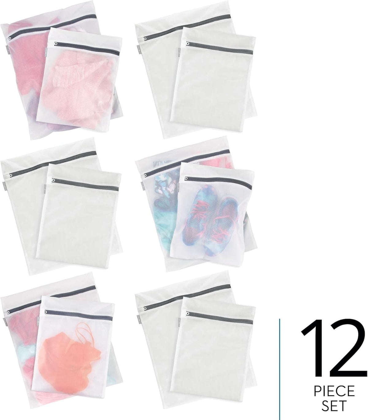 Mesh Laundry Bags with Built in Zipper for Cleaning Delicates– Set of 2, 1 Medium and 1 Large Bag, White