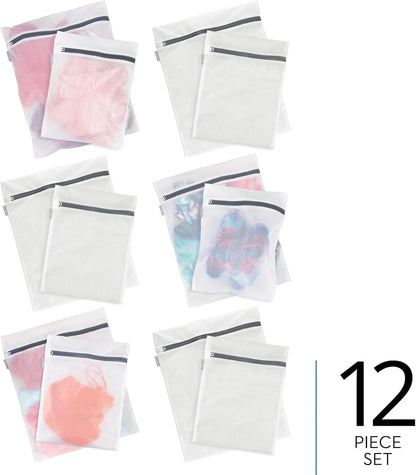 Mesh Laundry Bags with Built in Zipper for Cleaning Delicates– Set of 2, 1 Medium and 1 Large Bag, White