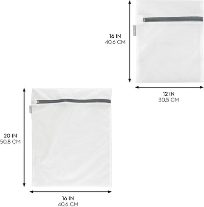 Mesh Laundry Bags with Built in Zipper for Cleaning Delicates– Set of 2, 1 Medium and 1 Large Bag, White