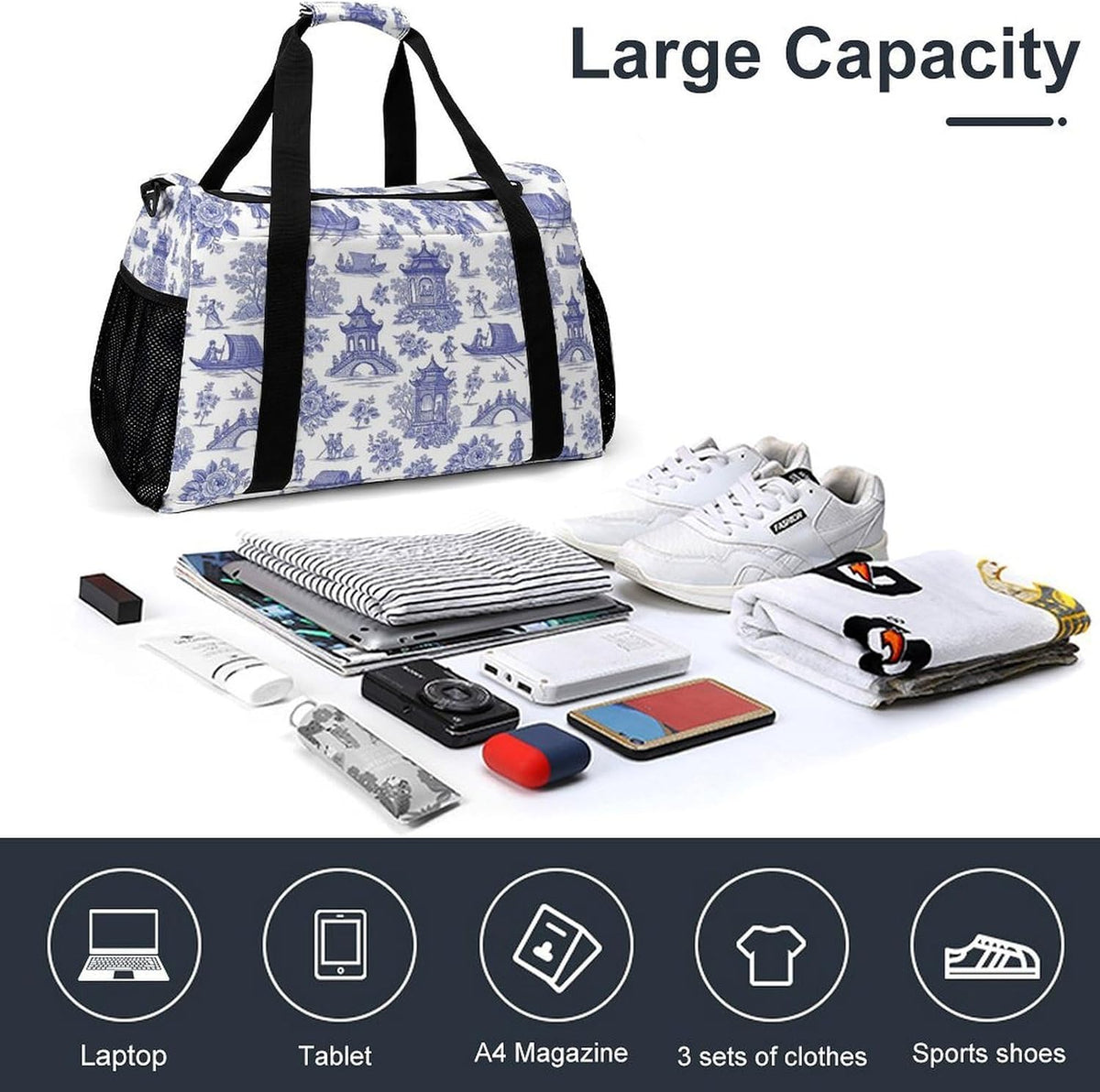 Lightweight Weekender Overnight Bag Foldable Travel Duffel Tote Bag Carry On for Women Gym Luggage