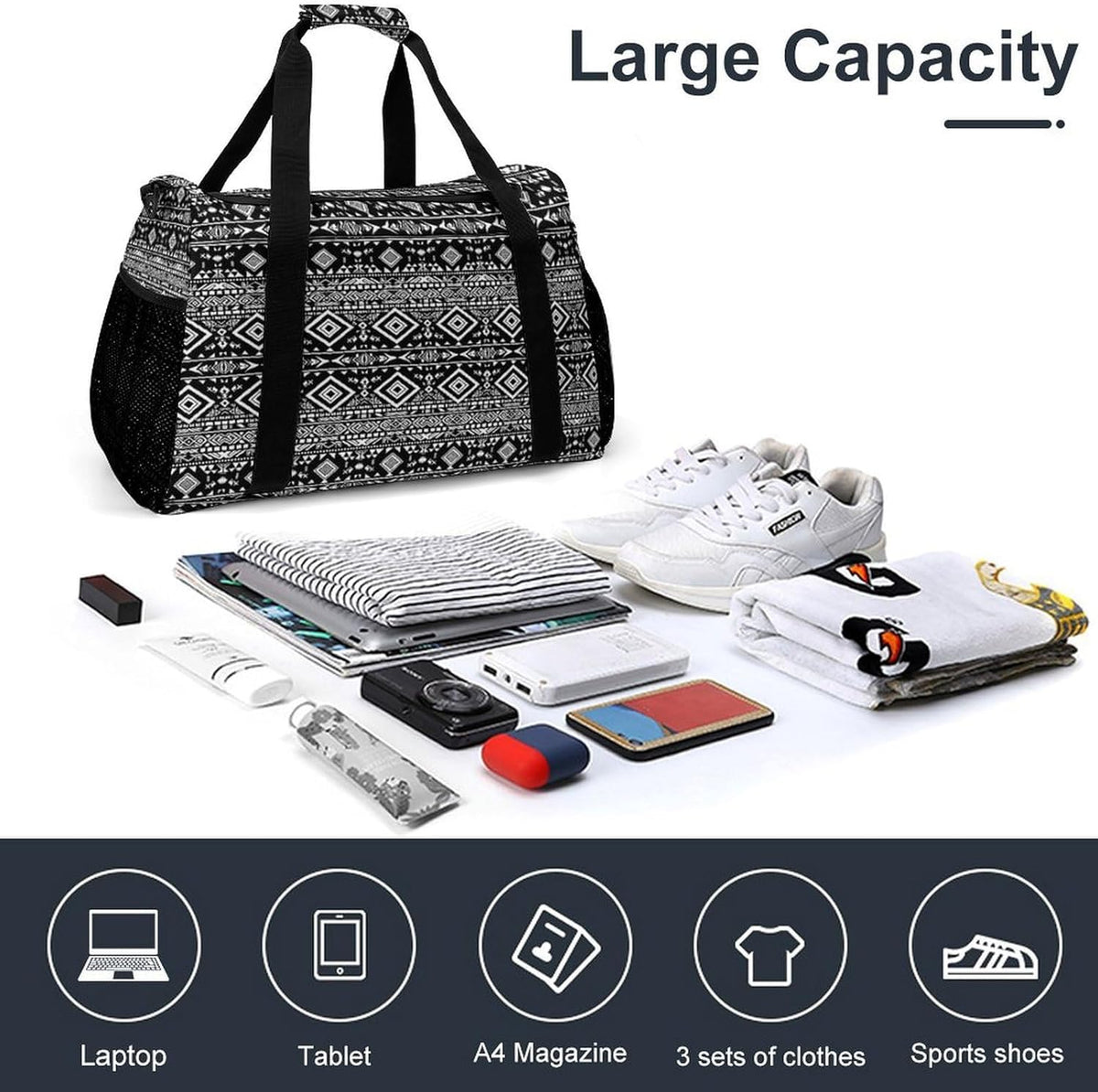 Lightweight Weekender Overnight Bag Foldable Travel Duffel Tote Bag Carry On for Women Gym Luggage