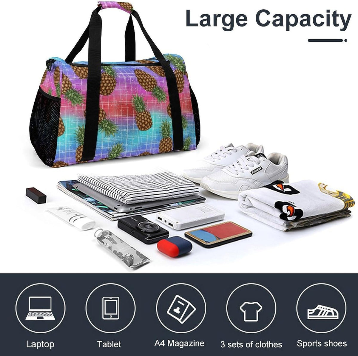 Lightweight Weekender Overnight Bag Foldable Travel Duffel Tote Bag Carry On for Women Gym Luggage