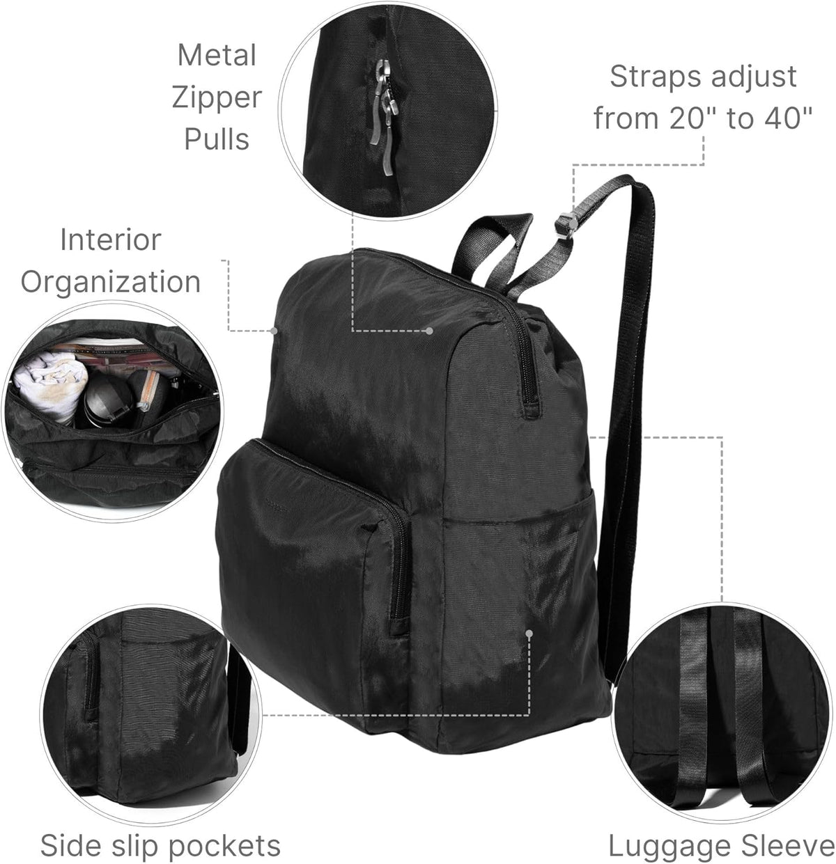 Women's Carryall Packable Backpack, Black
