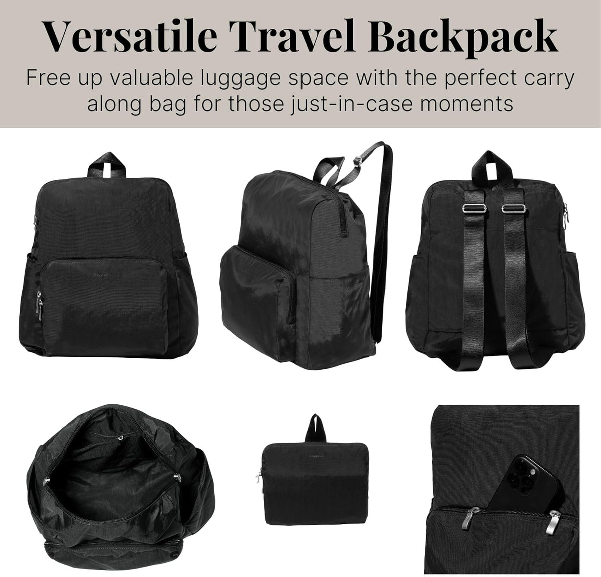 Women's Carryall Packable Backpack, Black