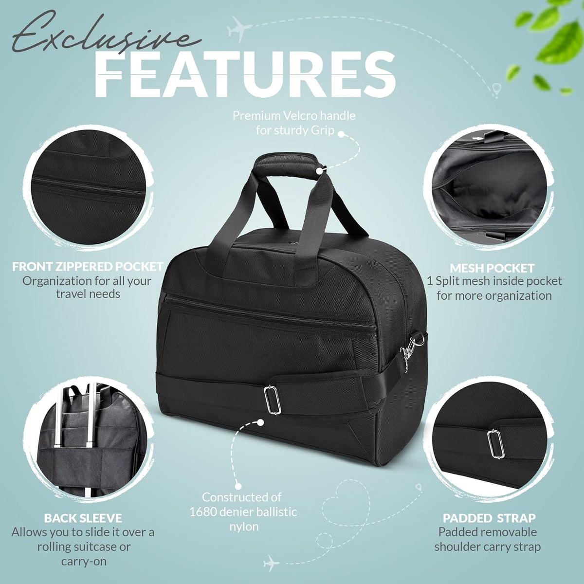 Personal Item Carry-On bag for Airlines Underseat Boarding Luggage Shoulder Nylon Duffel Bag