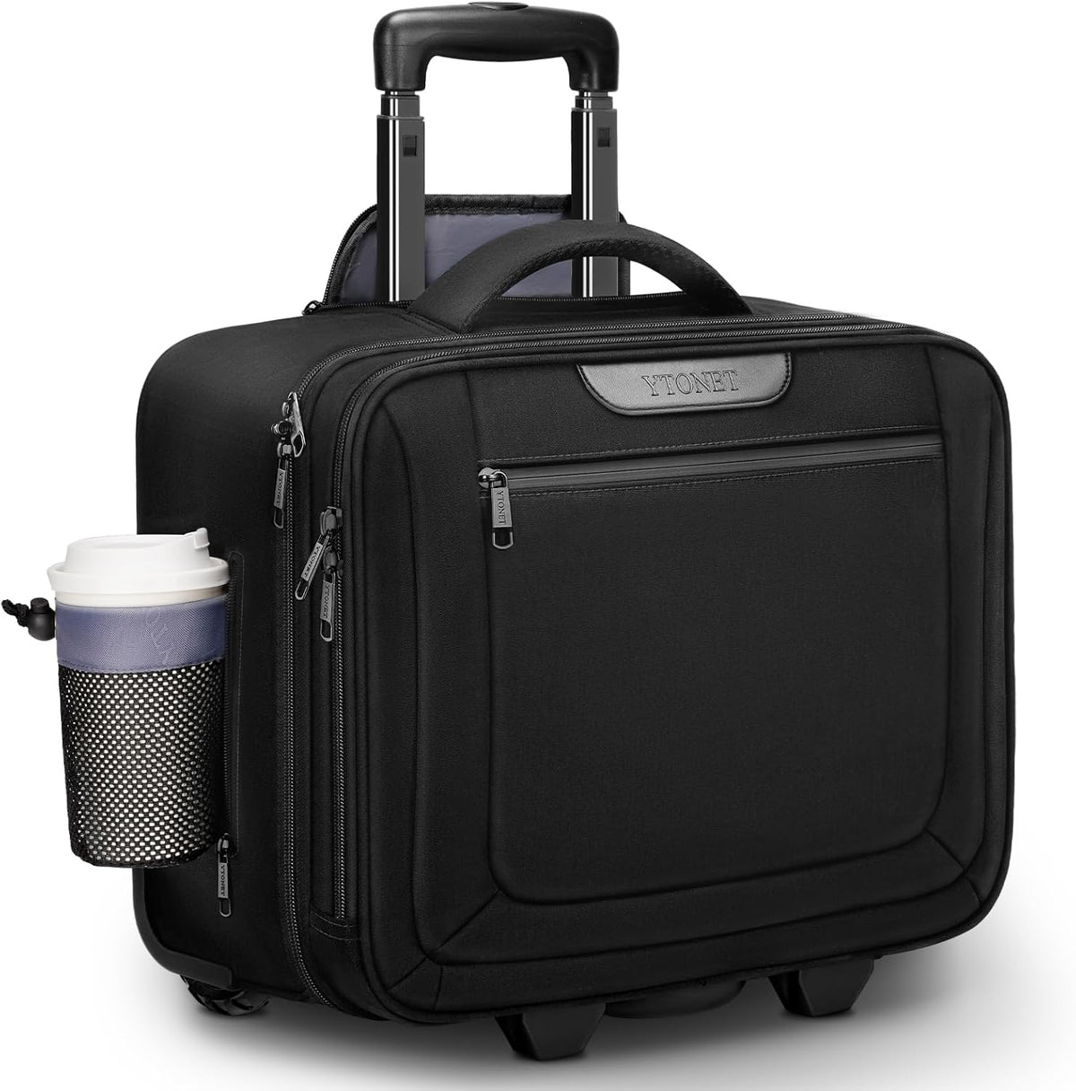 Rolling Laptop Bag Women, Rolling Briefcase for Women Men with Cup Holder, 18" Large Carry On Laptops Bags with Wheels, Water Resistant Overnight Roller Computer Bag for Work Travel Business